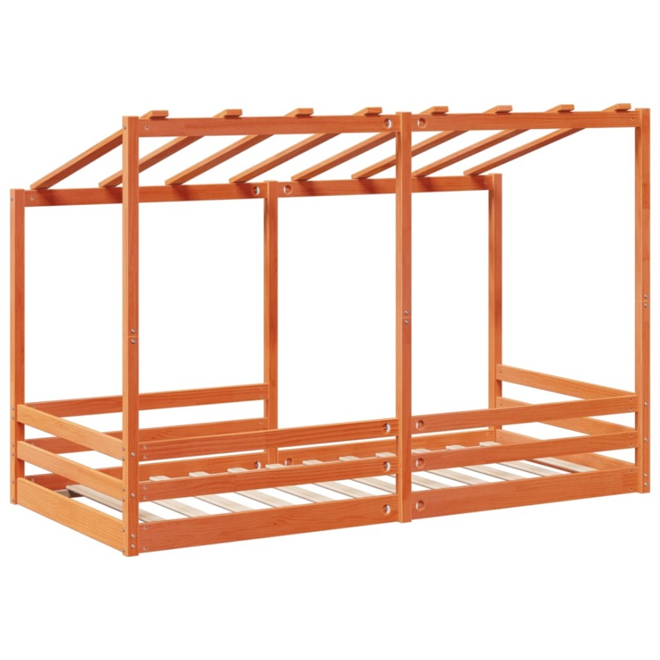 Cama infantil con techo madera maciza pino marrón 90x200