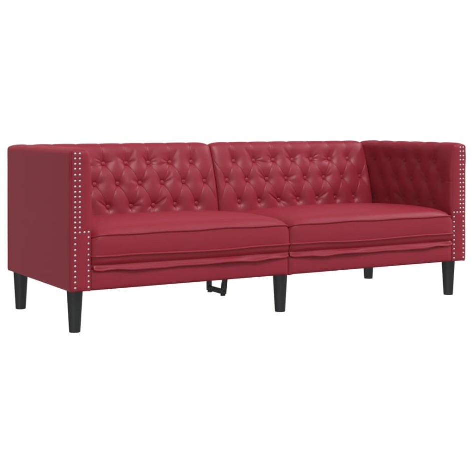 Sofá Chesterfield de 3 plazas cuero artificial rojo