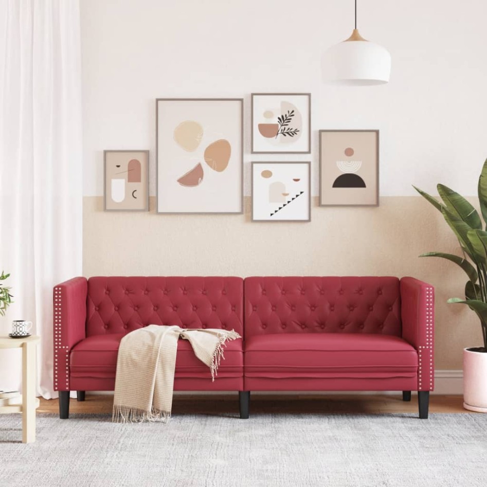 Sofá Chesterfield de 3 plazas cuero artificial rojo