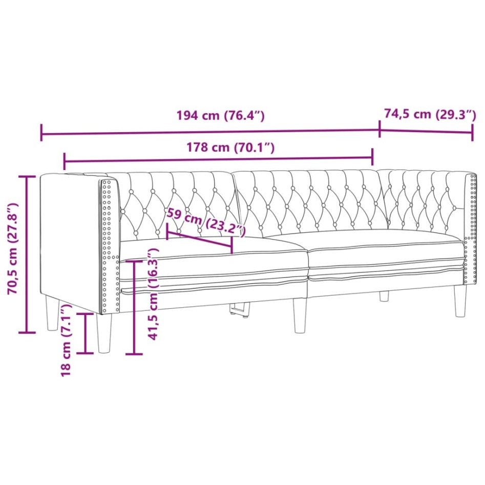 Sofá Chesterfield de 2 plazas piel de ante sintético