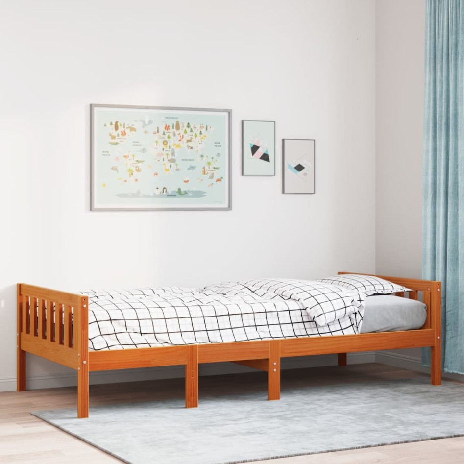 Cama de niños sin colchón madera maciza pino marrón 80x200