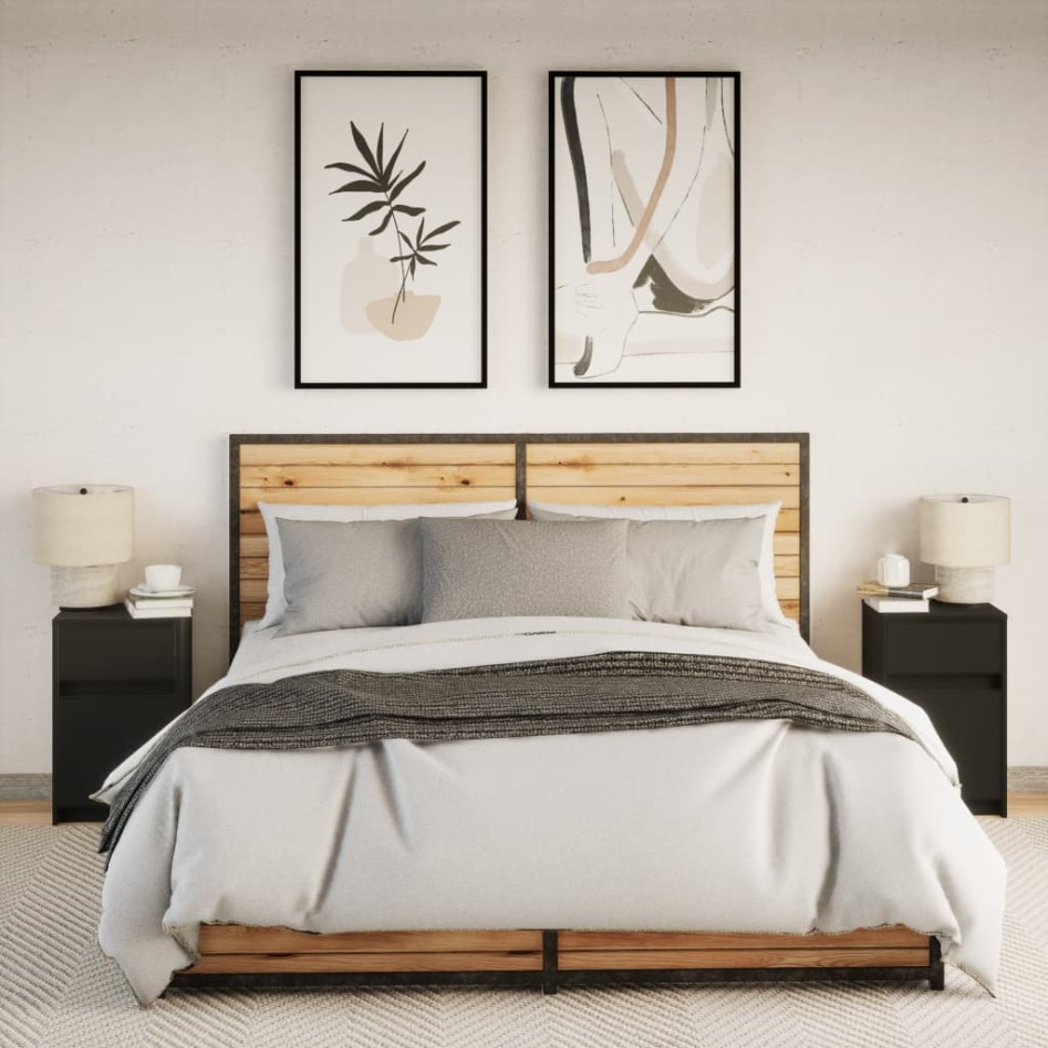 Mesitas de noche con luces LED 2 uds madera ingeniería