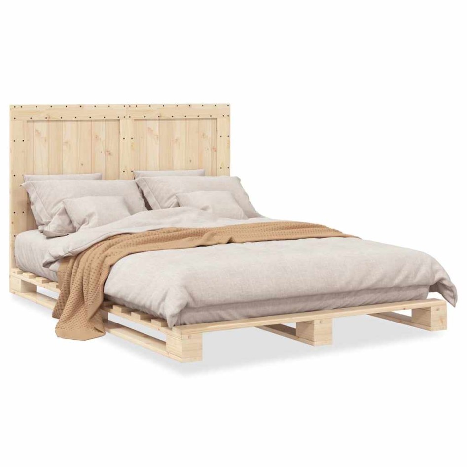 Estructura de cama con cabecero madera maciza pino 140x200
