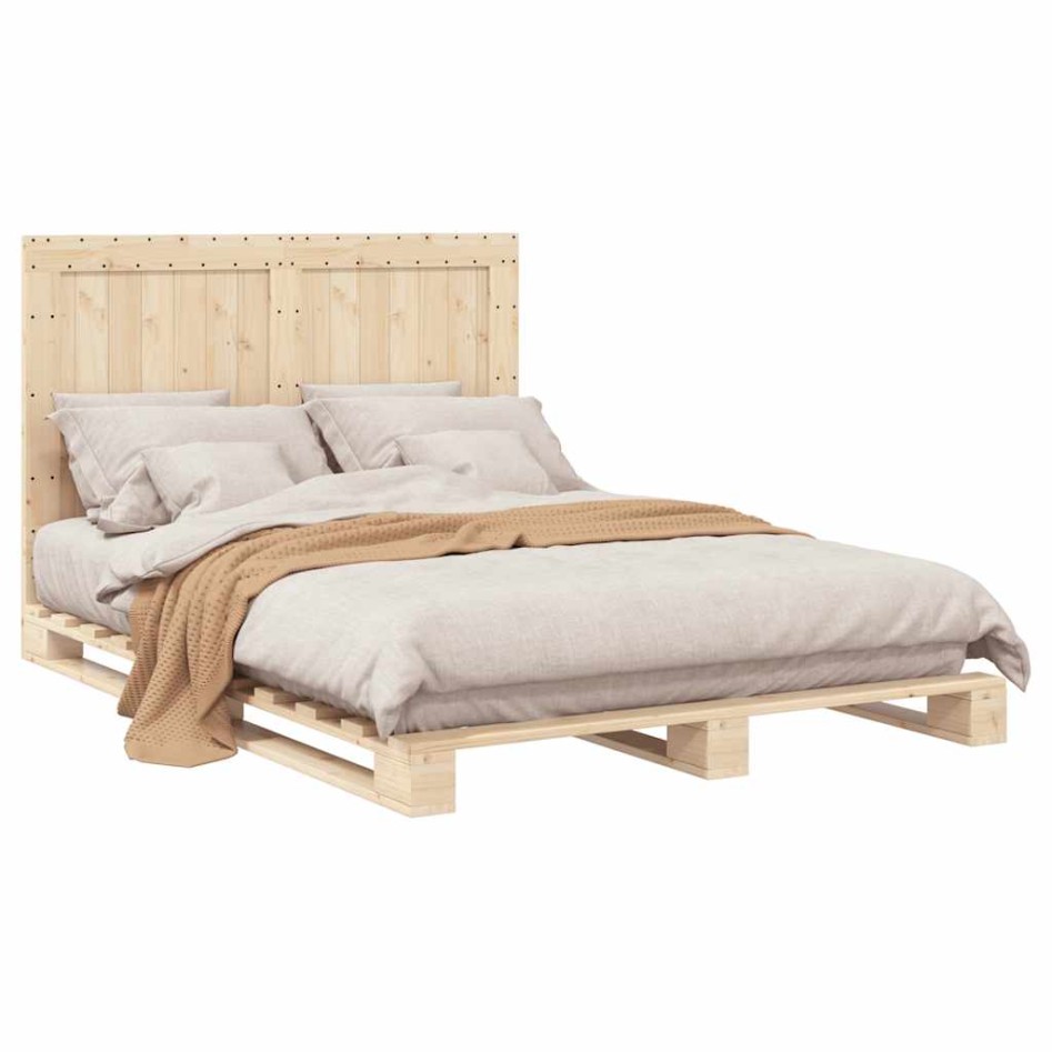 Estructura de cama con cabecero madera maciza pino 140x200