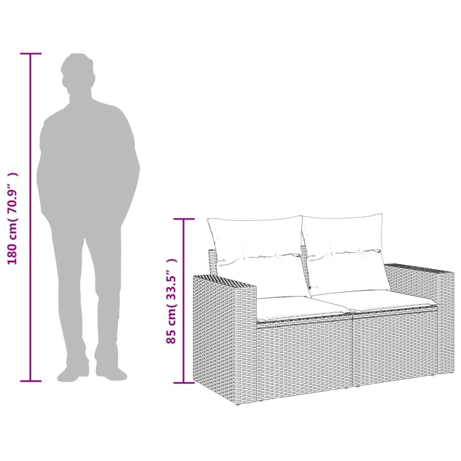 Sofá de jardín con cojines 2 plazas ratán sintético gris