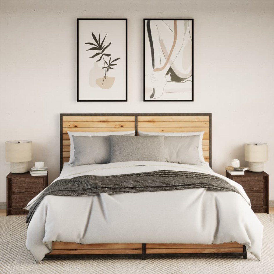 Mesitas de noche luces LED 2 uds madera ingeniería roble