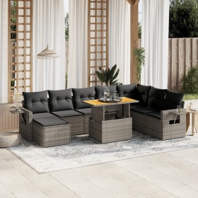 Set de muebles de jardín 9 pzas y cojines ratán sintético
