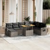 Set de muebles de jardín 9 pzas y cojines ratán sintético gris