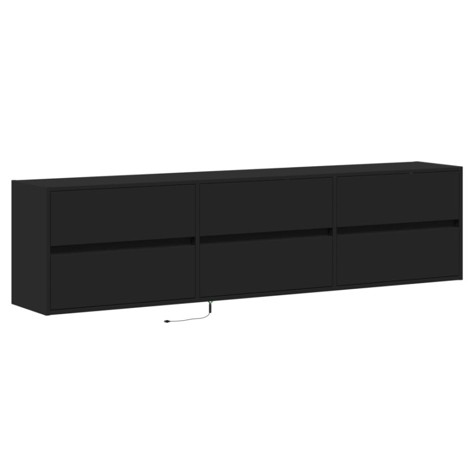 Mueble de TV de pared con LED negro 180x31x45