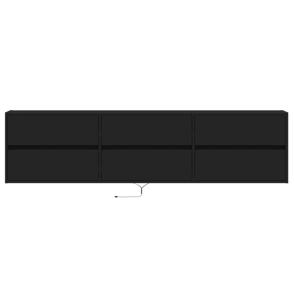 Mueble de TV de pared con LED negro 180x31x45