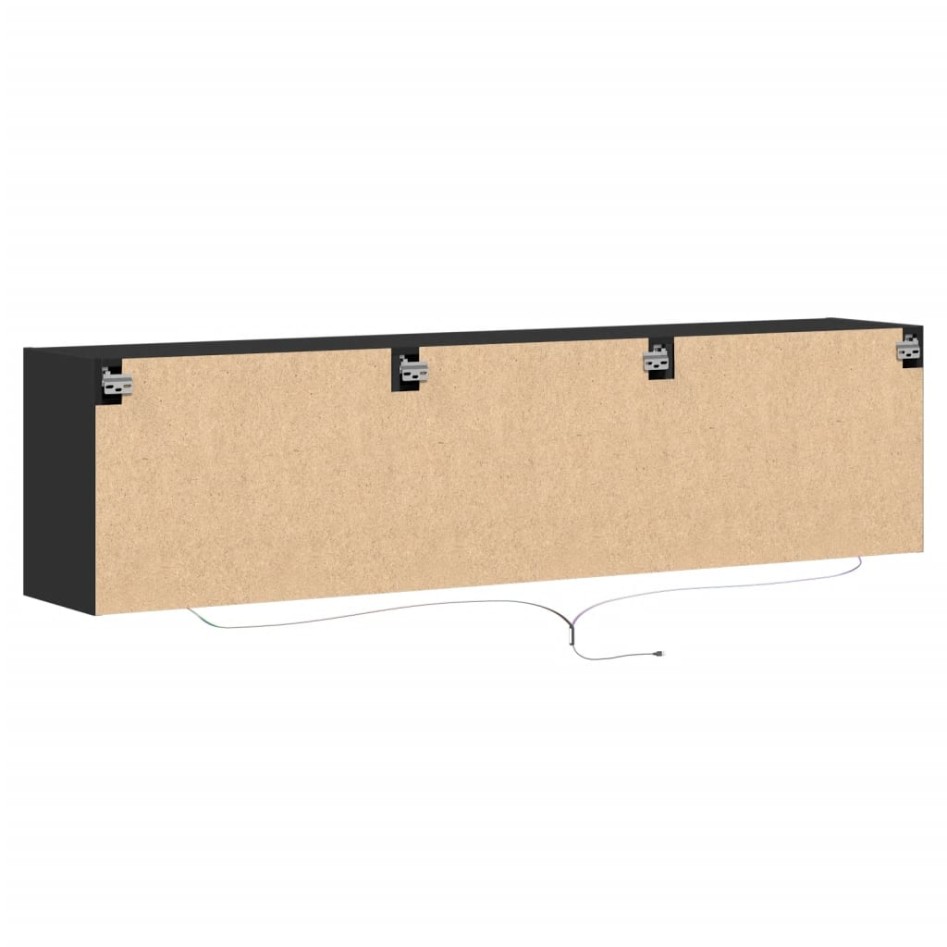 Mueble de TV de pared con LED negro 180x31x45