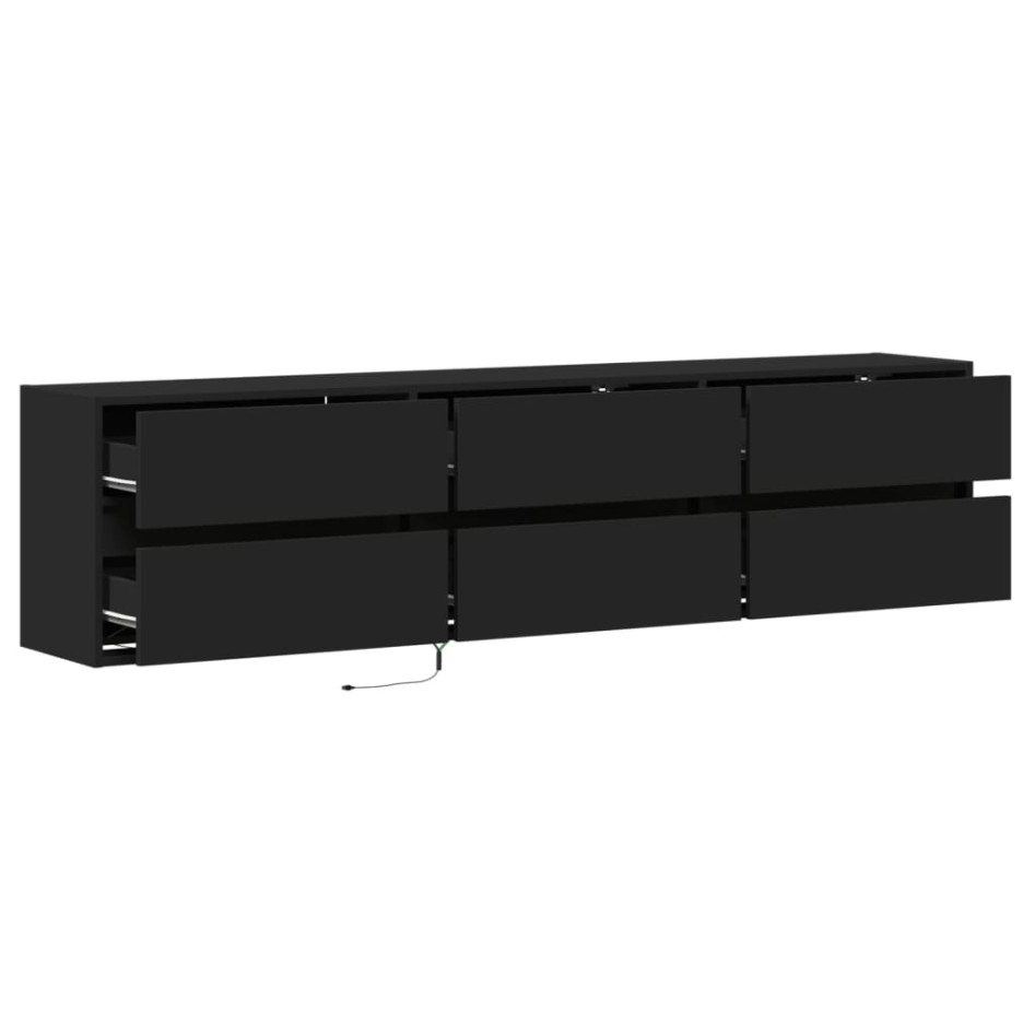 Mueble de TV de pared con LED negro 180x31x45