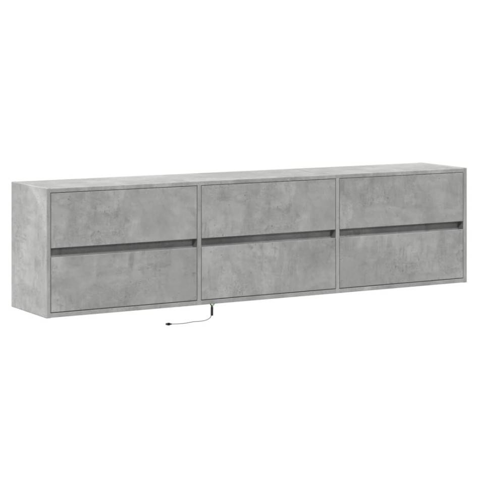 Mueble de TV de pared con LED gris hormigón 180x31x45