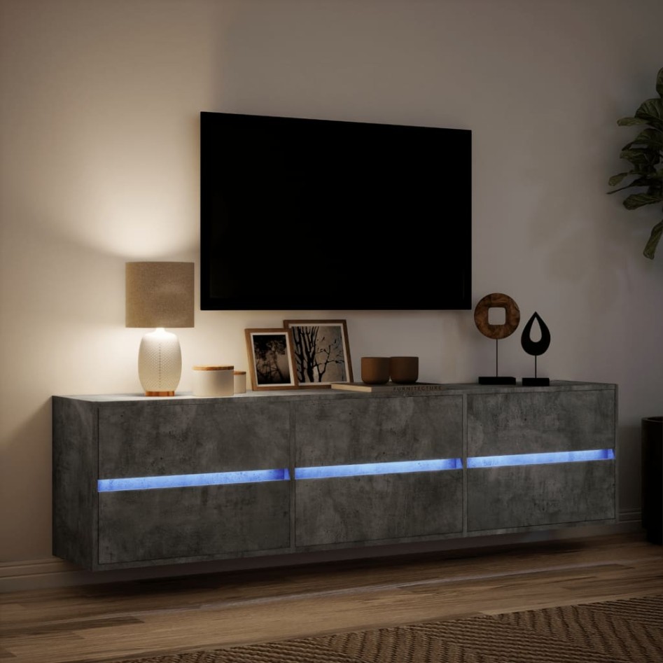 Mueble de TV de pared con LED gris hormigón 180x31x45