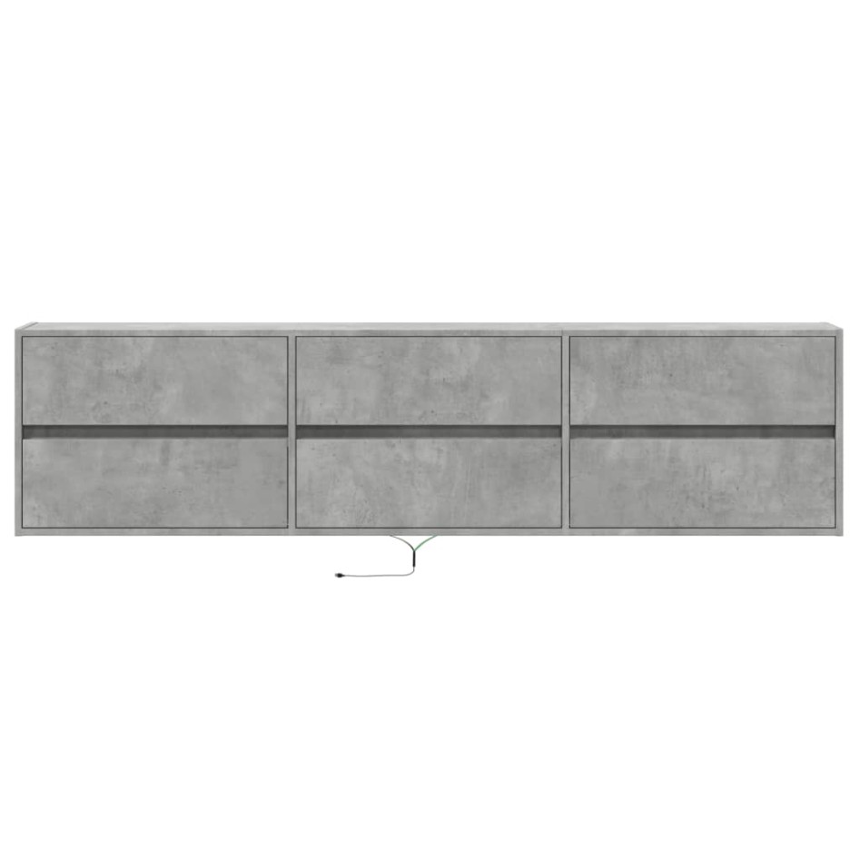 Mueble de TV de pared con LED gris hormigón 180x31x45