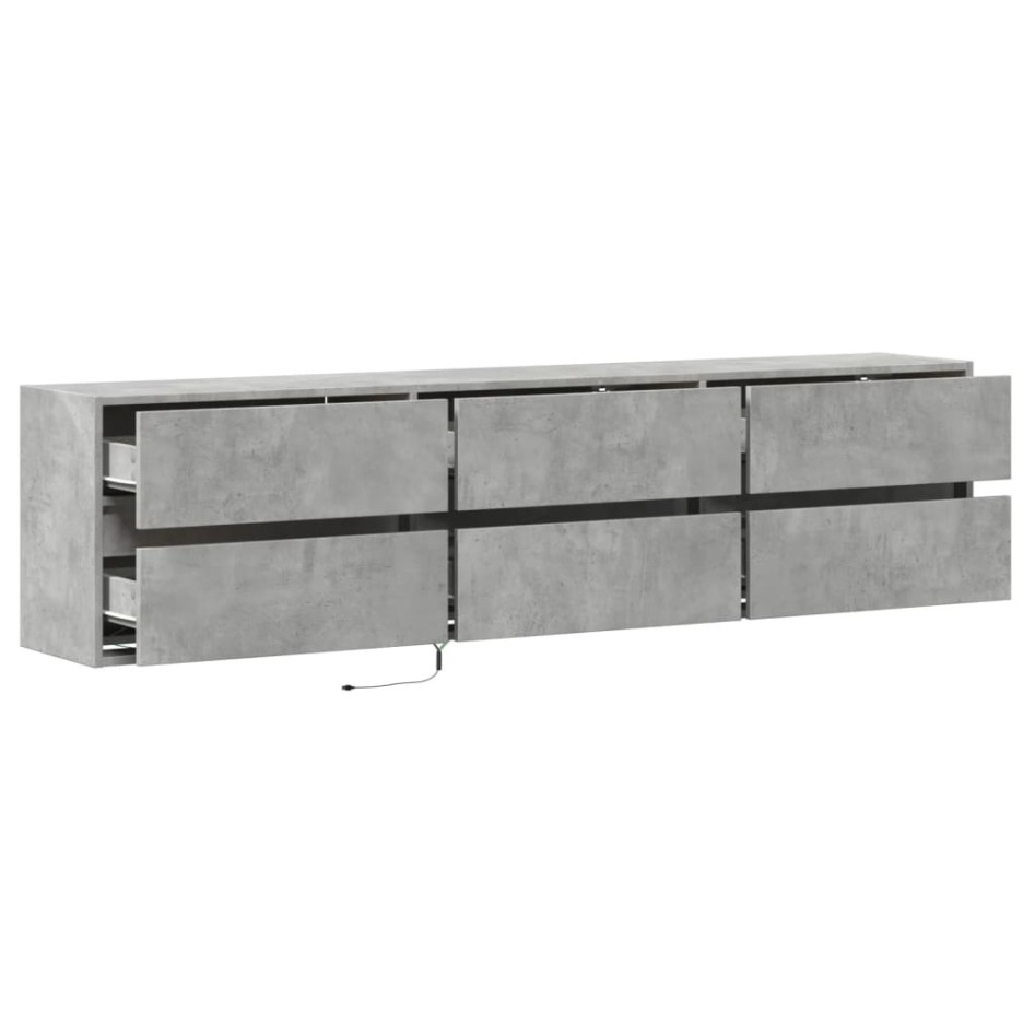 Mueble de TV de pared con LED gris hormigón 180x31x45