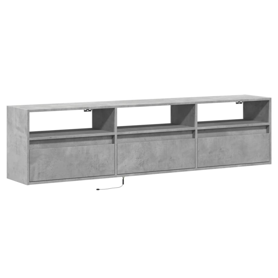 Mueble de TV de pared con LED gris hormigón 180x31x45