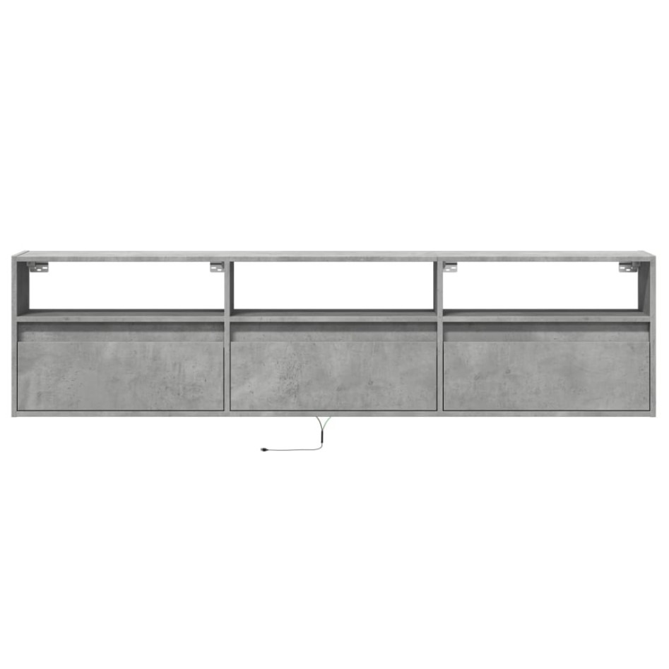 Mueble de TV de pared con LED gris hormigón 180x31x45