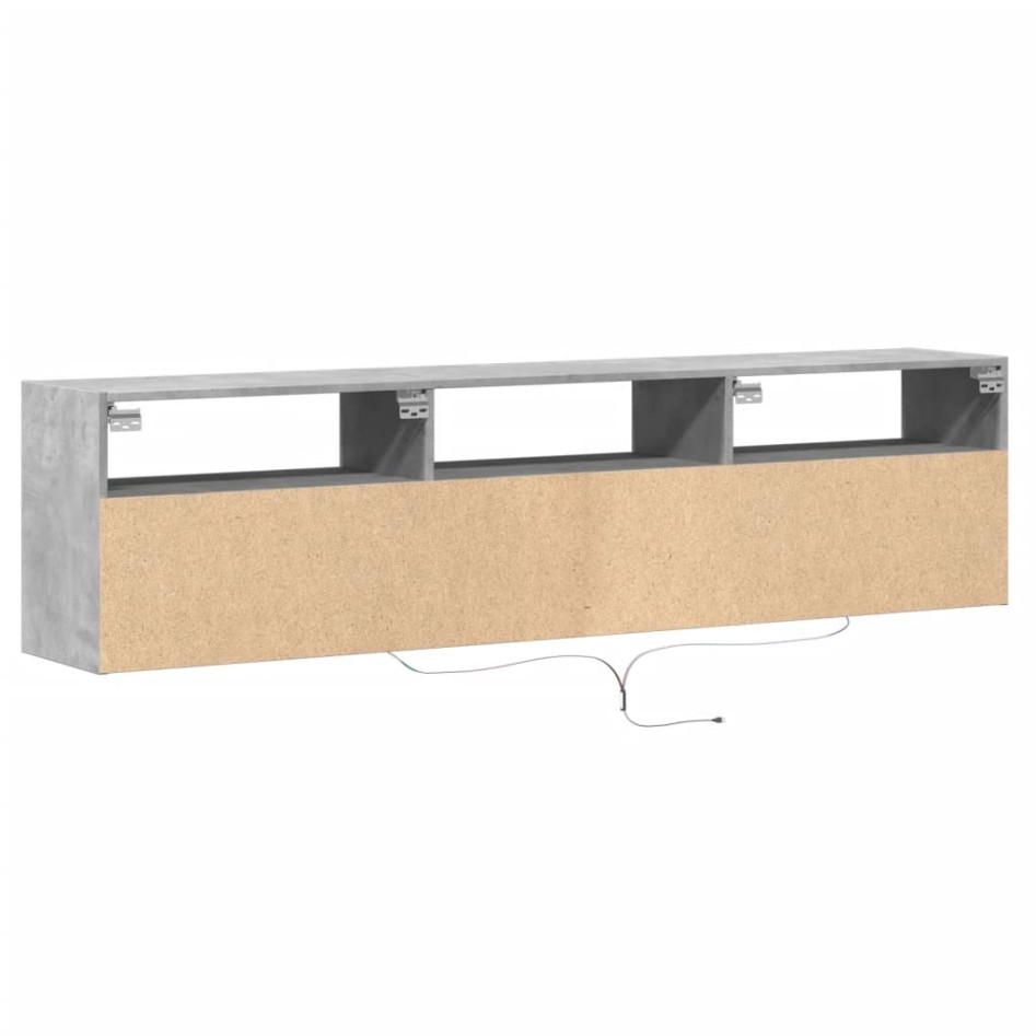 Mueble de TV de pared con LED gris hormigón 180x31x45