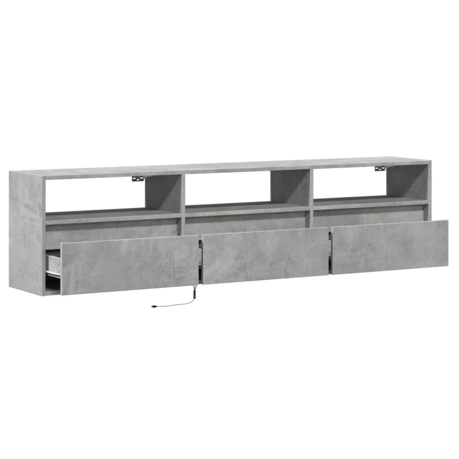 Mueble de TV de pared con LED gris hormigón 180x31x45
