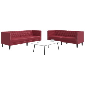 Juego de sofás Chesterfield 2 piezas cuero sintético rojo