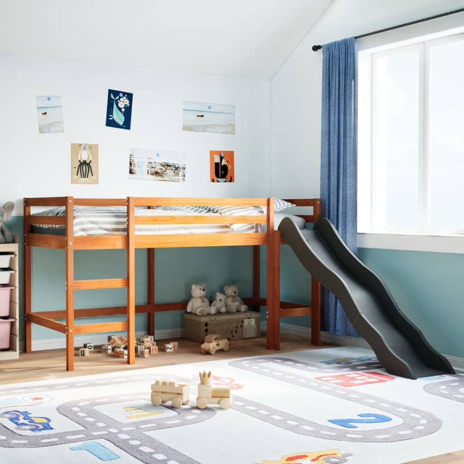 Cama alta para niños sin colchón madera pino marrón 80x200