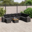 Set de sofás de jardín 8 piezas y cojines ratán sintético negro