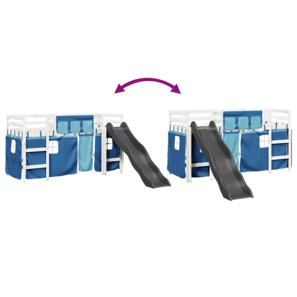 Cama alta para niños con cortinas madera pino azul 80x200