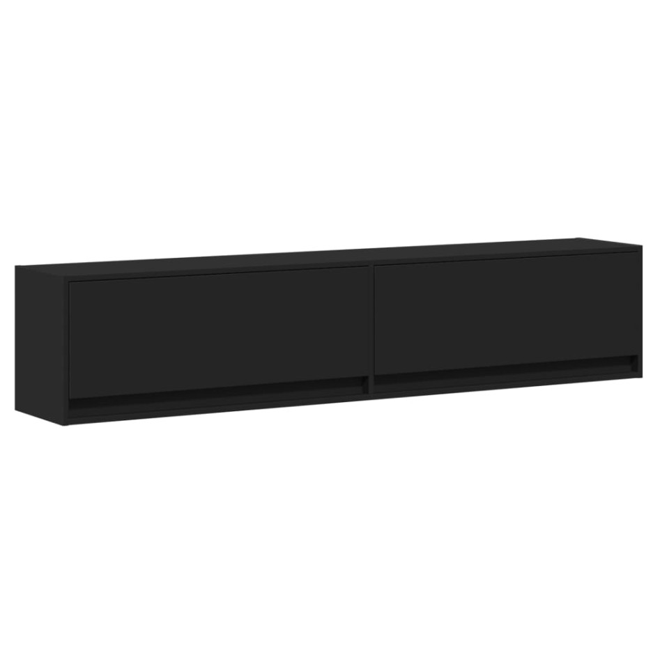 Mueble de TV de pared con LED negro 180x31x38