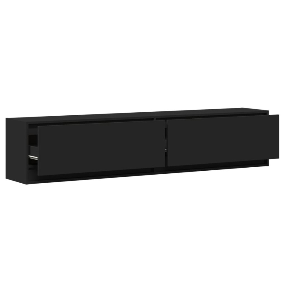 Mueble de TV de pared con LED negro 180x31x38