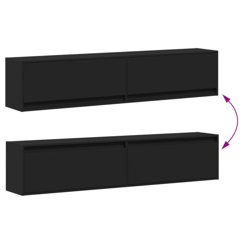 Mueble de TV de pared con LED negro 180x31x38