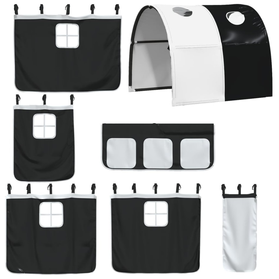 Cama alta niños con túnel madera pino blanco negro 90x200