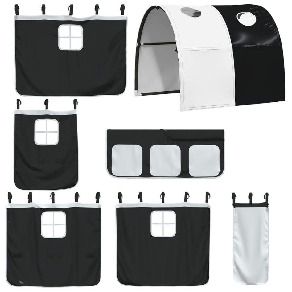 Cama alta niños con túnel madera pino blanco negro 80x200