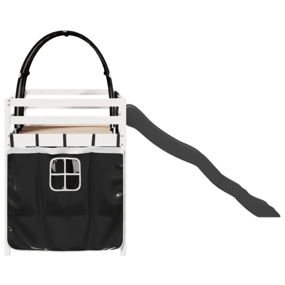 Cama alta niños con túnel madera pino blanco negro 80x200