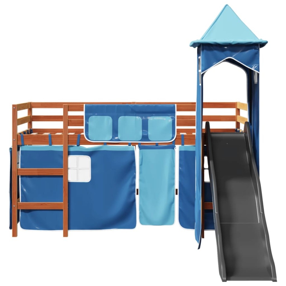 Cama alta para niños con torre madera pino azul 90x190