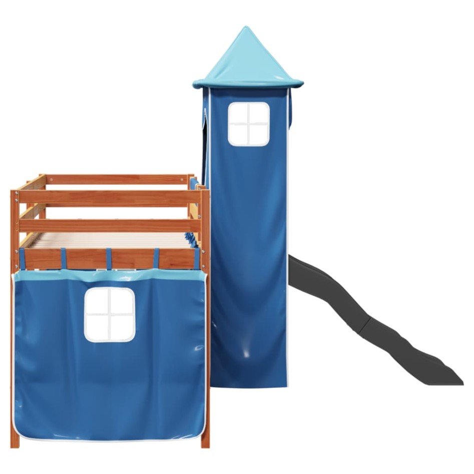 Cama alta para niños con torre madera pino azul 90x190