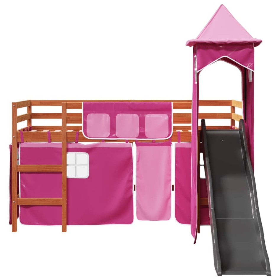 Cama alta para niños con torre madera pino rosa 80x200