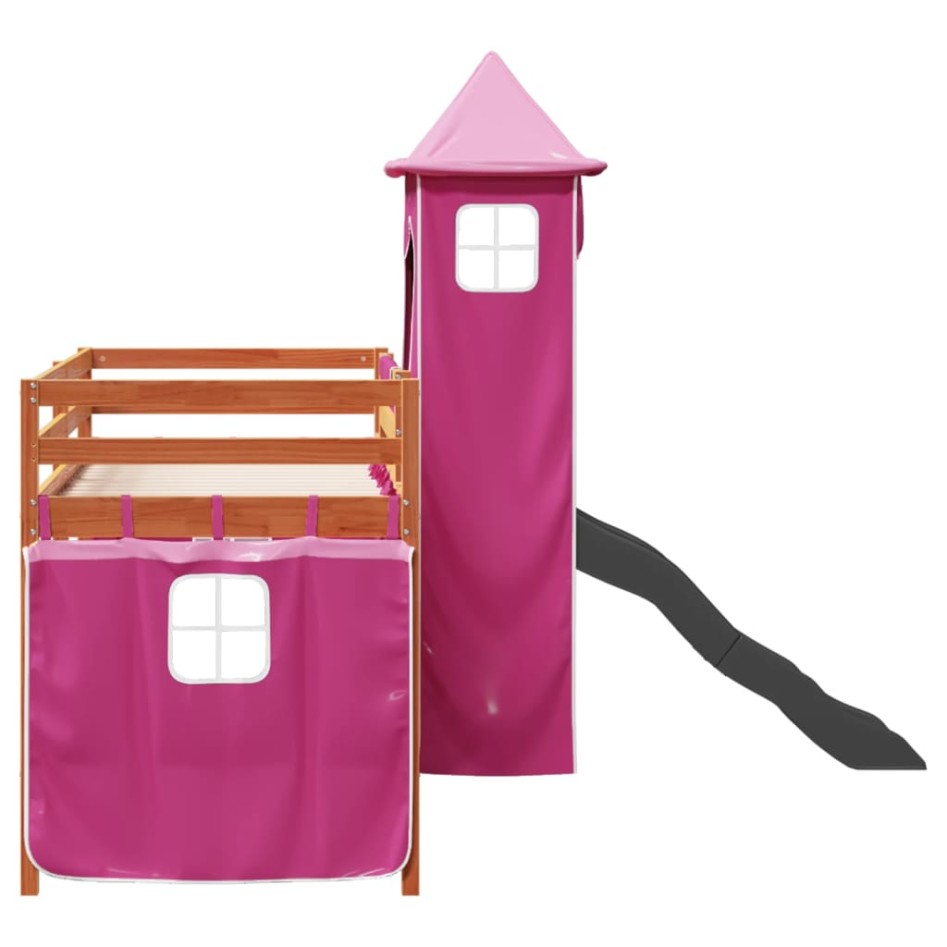 Cama alta para niños con torre madera pino rosa 80x200