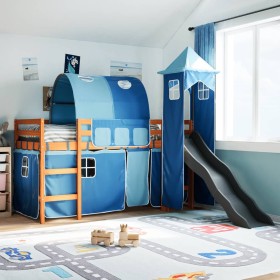 Cama alta para niños con torre madera pino azul 90x190