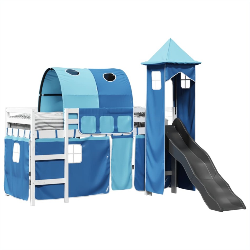 Cama alta para niños con torre madera pino azul 80x200