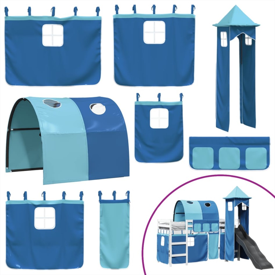 Cama alta para niños con torre madera pino azul 80x200