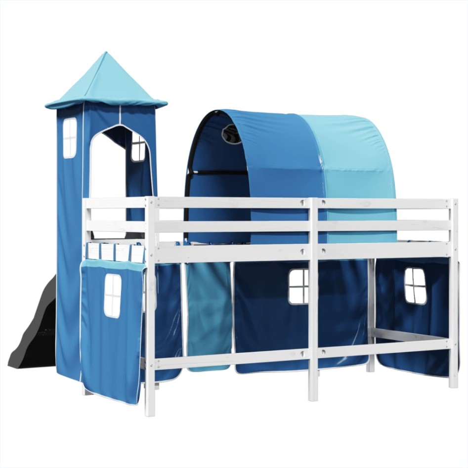 Cama alta para niños con torre madera pino azul 80x200