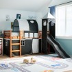 Cama alta niños con torre madera pino blanco negro 80x200 cm