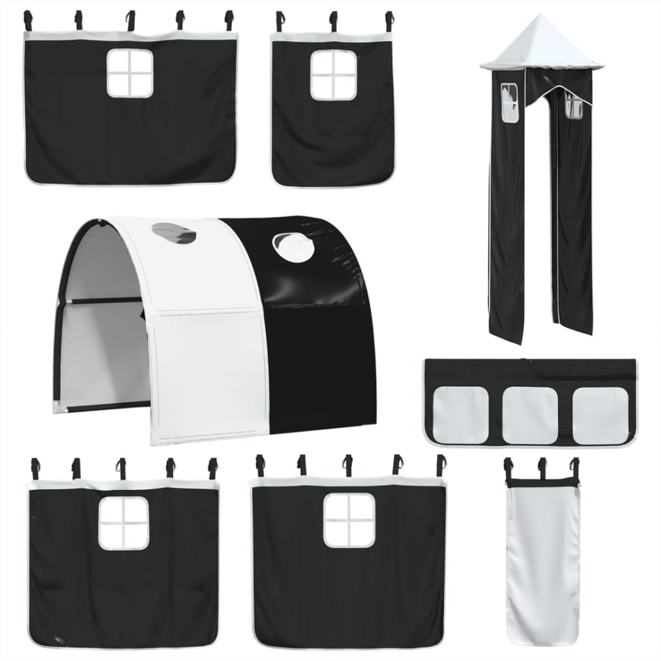 Cama alta niños con torre madera pino blanco negro 80x200