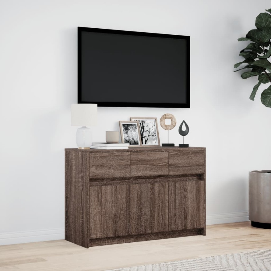 Mueble de TV LED madera ingeniería marrón roble 91x34x61