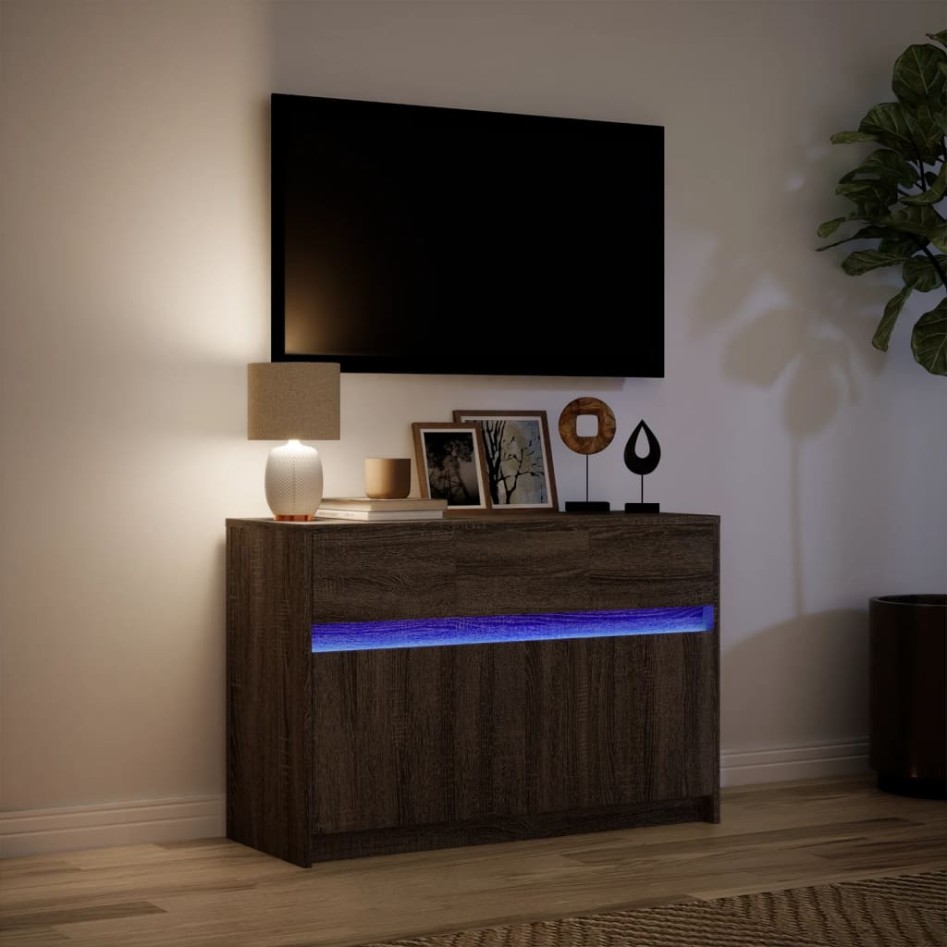 Mueble de TV LED madera ingeniería marrón roble 91x34x61