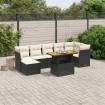 Set de sofás de jardín 8 piezas y cojines ratán sintético negro