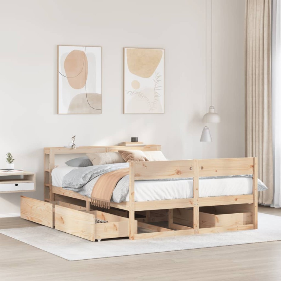 Estructura de cama sin colchón madera maciza de pino 120x190