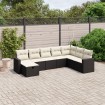 Set de sofás de jardín 8 piezas y cojines ratán sintético negro