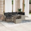 Set de sofás de jardín 7 pzas con cojines ratán PE gris claro